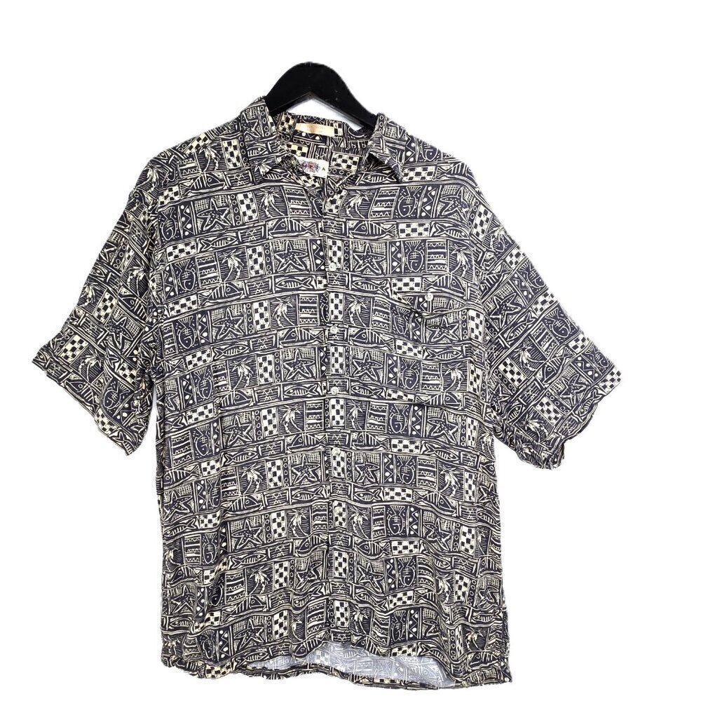 Vintage Men's Hawaiian Button Down Shirt with Starfish and Coconut Trees KOREA